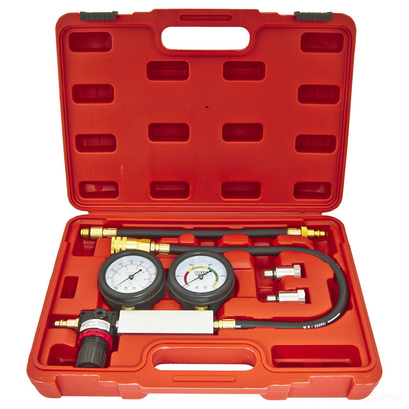 Тестер утечки в цилиндрах ER-86316 в наборе с адаптерами 4пр. (0-7 bar, М12х1.25, М14х1.25), в кейсе ЭВРИКА /1/10