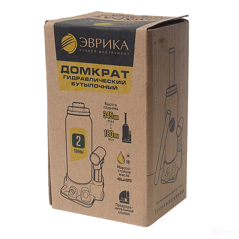 Hydraulic jack ER-80021 bottle with 2t valve, repair kit (lifting height 180-345mm) EUREKA /1/10