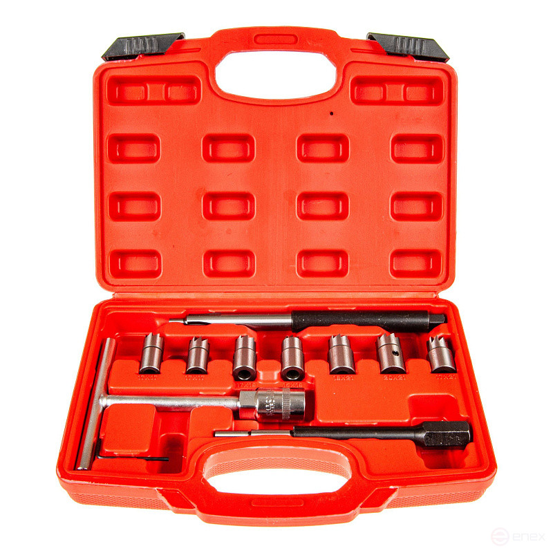 Набор фрез ER-86742 для чистки и восстановления посадочных мест дизельных форсунок 10пр (15х19,17х17,17х19,17х21,18х21,20х21мм) кейсе ЭВРИКА /1/10