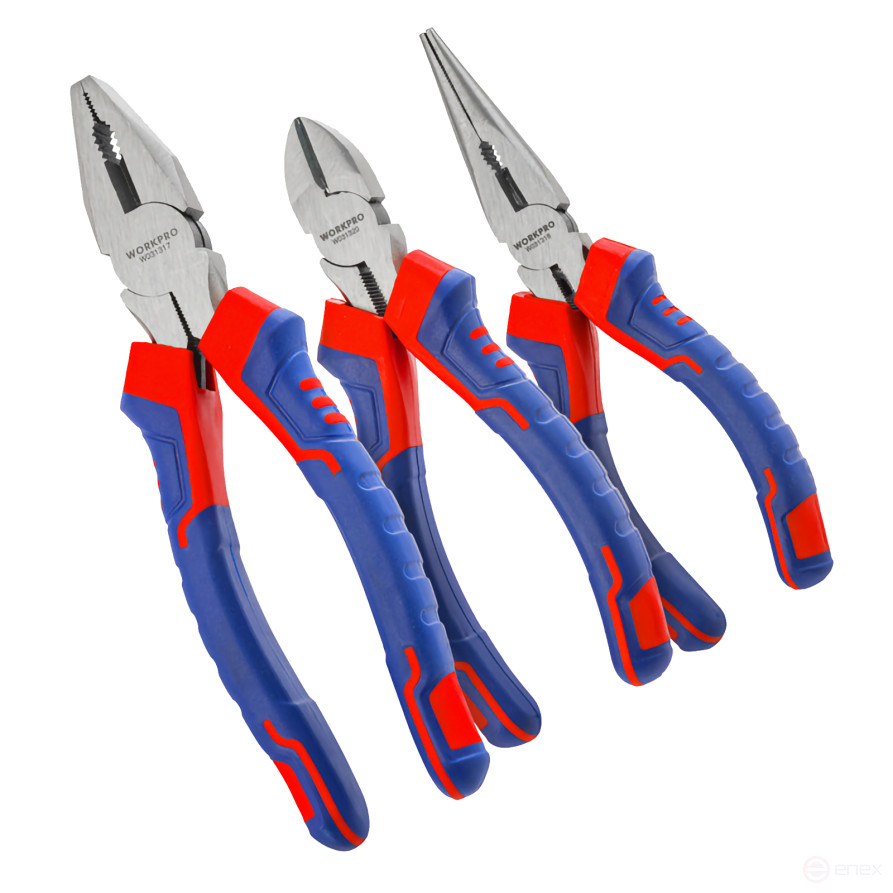 Губцевый инструмент (набор 3 предмета 6+6+8) проф WP201007 WORKPRO