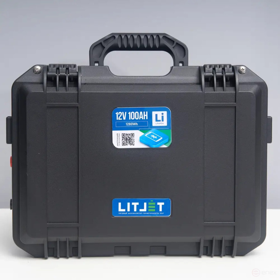 Lithium traction battery LITJET SMART LiFePO4 series 12V 100 Ah, 1280WH, Bluetooth-enabled, in a reinforced case