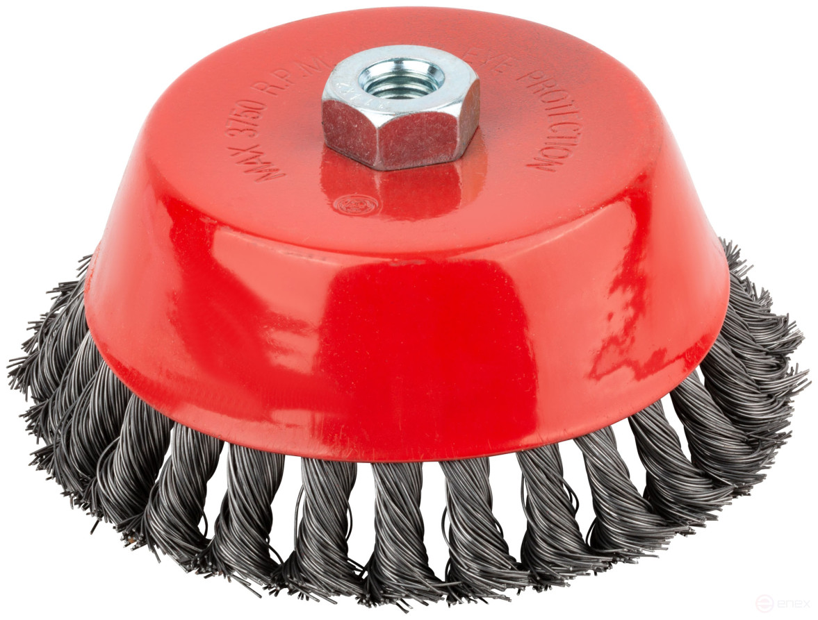 Корщетка чашечная, гайка М14, стальная витая проволока 150 мм