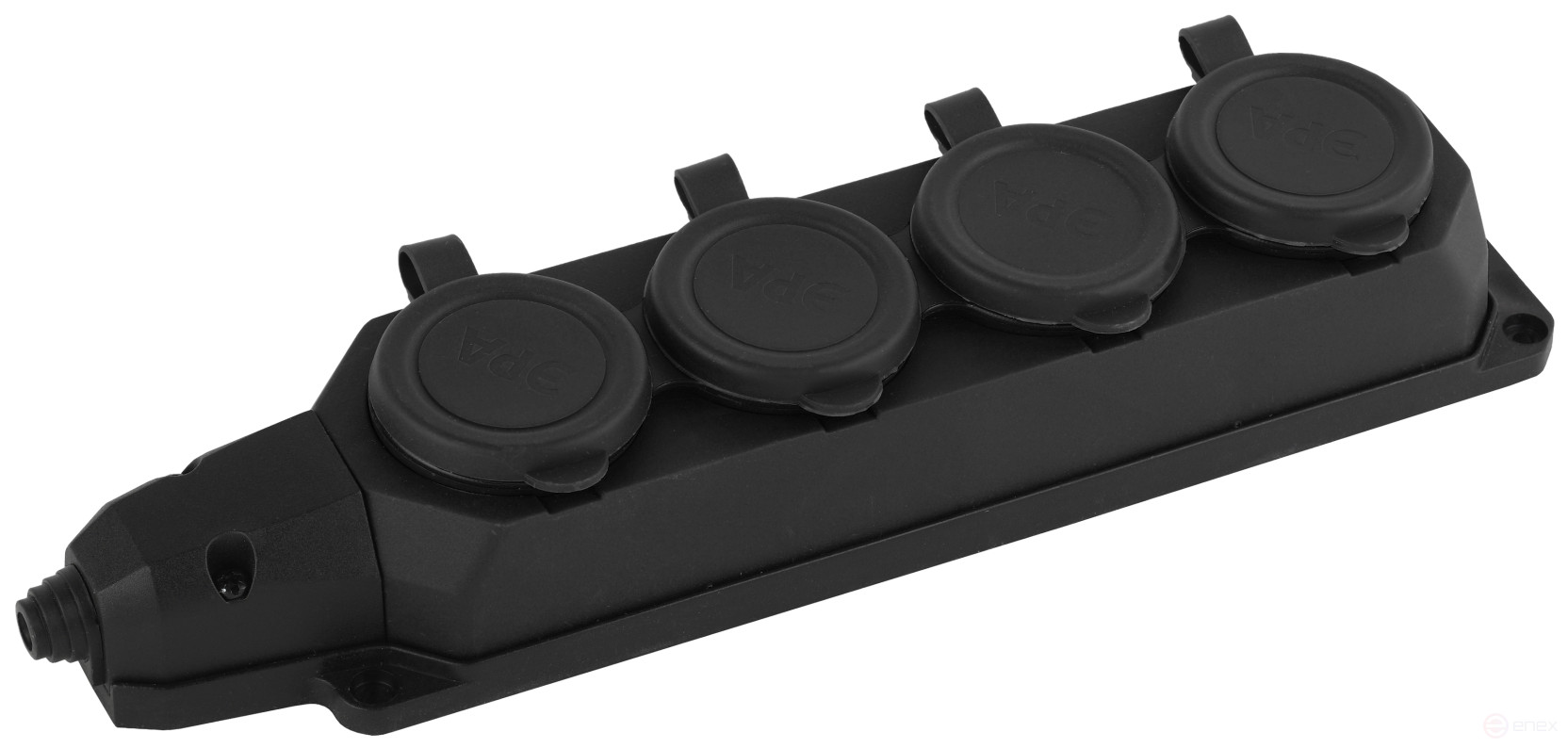 ERA K-4e-B-IP44 rubber pad with earthing 4 sockets 16A IP44 black
