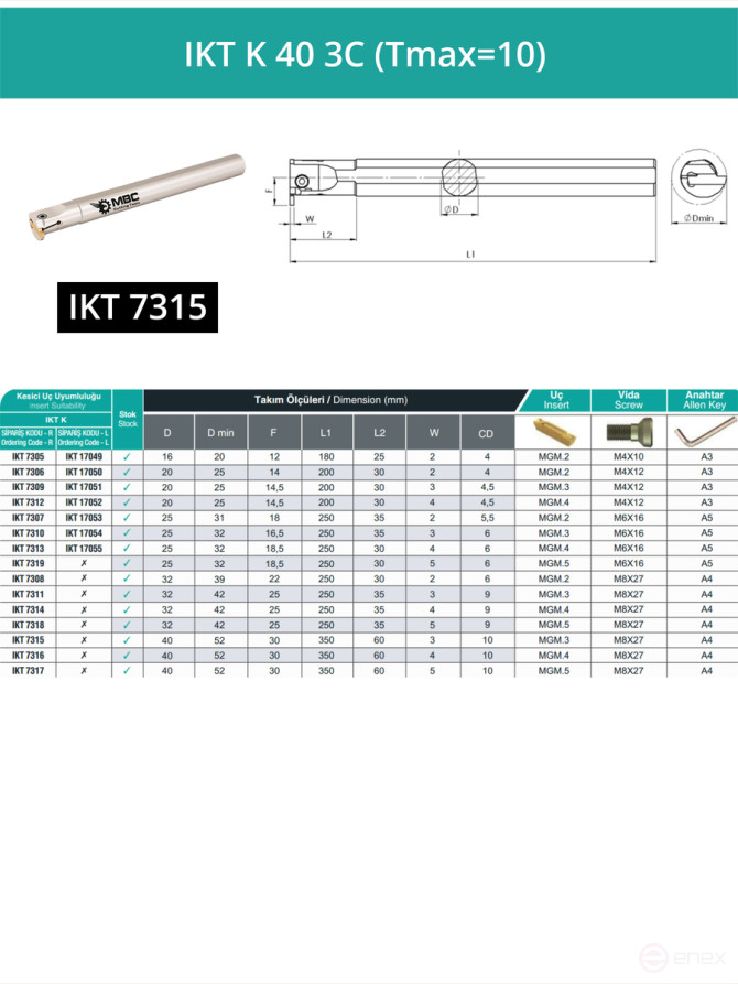 IKT K 40 3C (Tmax=10) turning groove cutter, right 40 mm / plate MGMN300 (3) mm