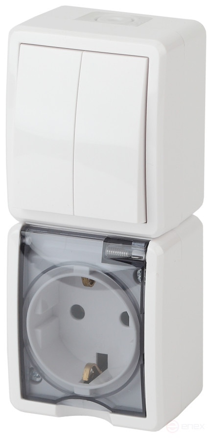 Socket with switch ERA Expert 11-7408-01 Double Vertical IP54 16A-10AX-250V AC White