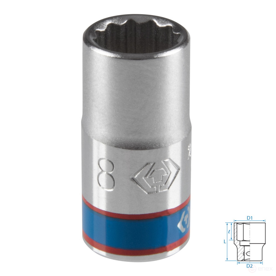 Головка торцевая стандартная двенадцатигранная 1/4", 8 мм KING TONY 233008M