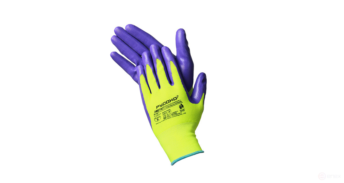Nylon Amethyst gloves with nitrile coating 12 pairs, size 9(L)