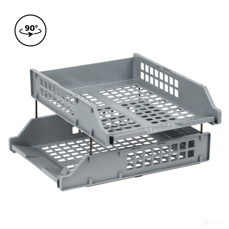 Лоток для бумаг горизонтальный СТАММ "Strong", набор 2шт., на метал. стержнях, серый