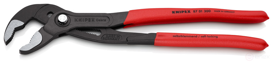 KNIPEX COBRA® клещи переставные с фиксатором, 70 мм (2 3/4"), под ключ 60 мм, L-300 мм, серые, 1-к ручки, держатель