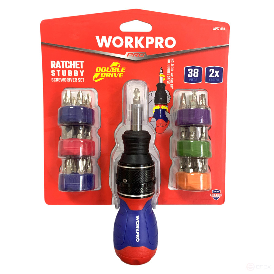 2X DRIVE 38-in-1 Short Screwdriver with Ratchet WP221050 WORKPRO