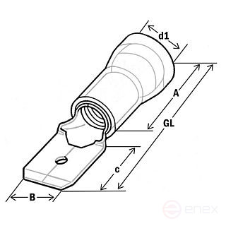 The plug is flat, insulated 4.0-6.0, 6,3x0,8, nylon (pack.100 pcs)