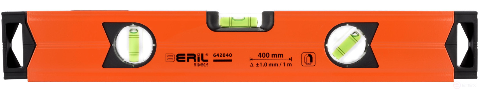 Уровень алюминиевый коробчатый 400 мм (3 глазка/1 зеркальный, магнитный) BERIL