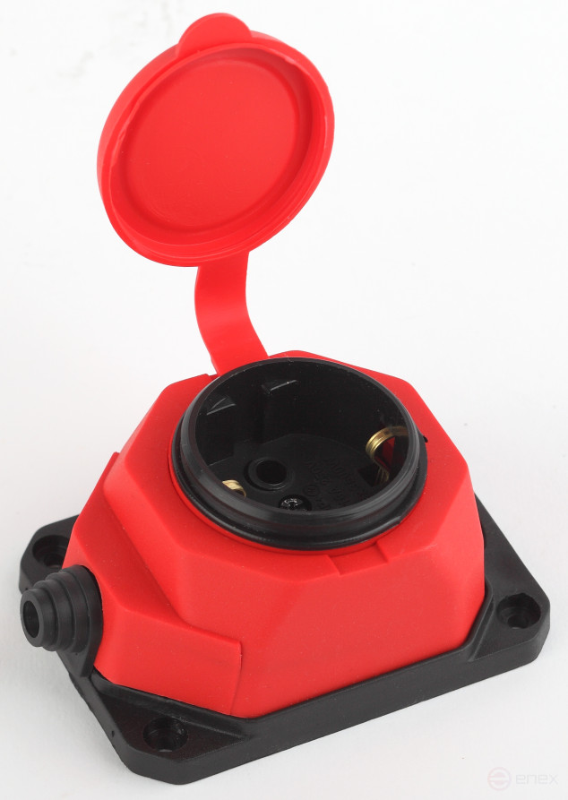 ERA K-1e-RED-IP44 rubber earthing pad 1 socket 16A IP44 red