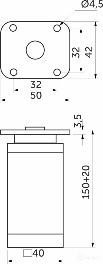 Опора меб. алюм. DAКP-27 h150 с регул. мат.хром AKS