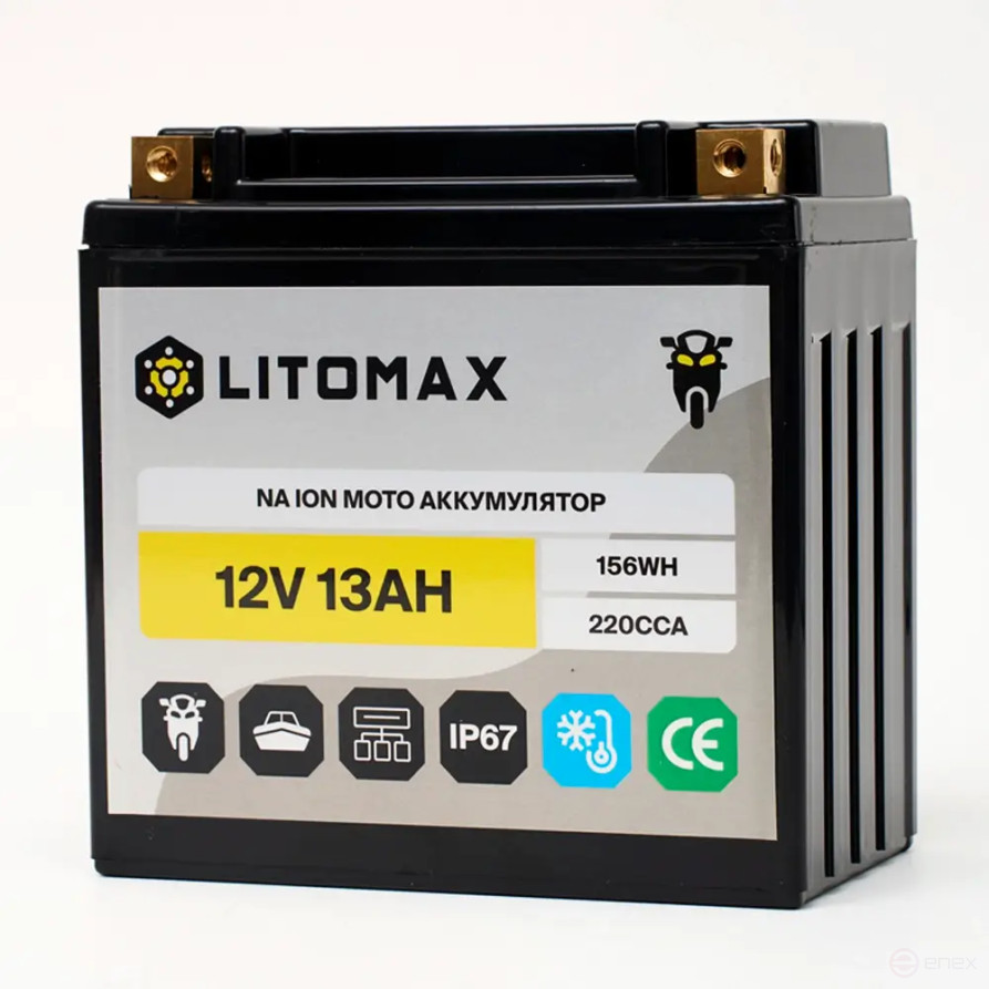 Sodium Starter Motorcycle Battery LITOMAX Na+ 12.4V 13Ah 220CCA YTX14A R+