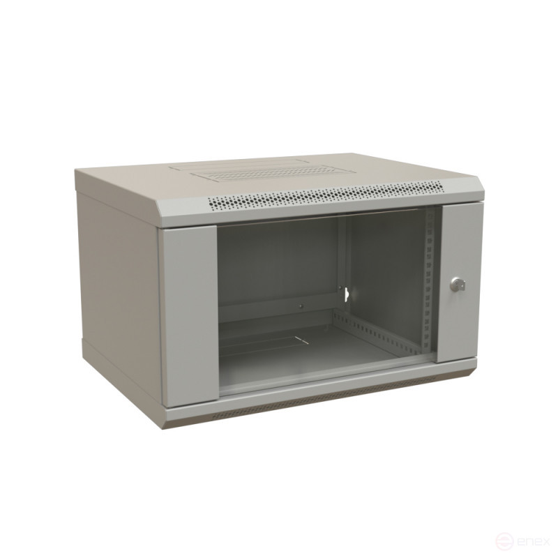 WRline WR-TW-0966-GP-RAL7035 Шкаф настенный 19-дюймовый (19"), 9U, 500x600х600мм, стеклянная дверь, цвет серый (RAL 7035) (разобранный)