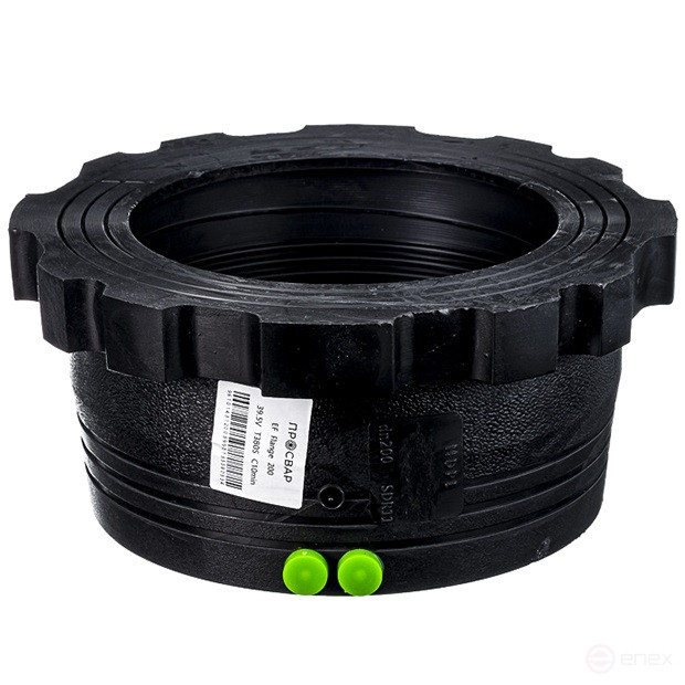 The sleeve for the flange is electro-welded, 200 mm PE 100 SDR 11 weld