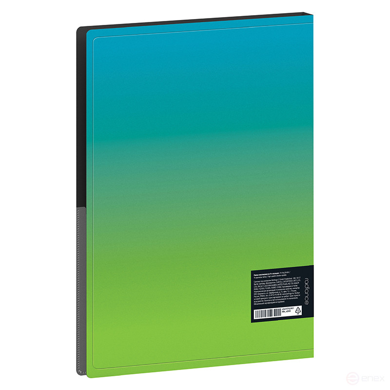 Folder on 4 Berlingo "Radiance" rings, 24 mm, 600 microns, D-rings, with inner pocket, blue/green gradient