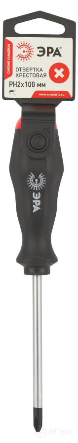 100PH2 Отвертка ЭРА PH 2х100 мм крестовая двухкомпонентная рукоятка