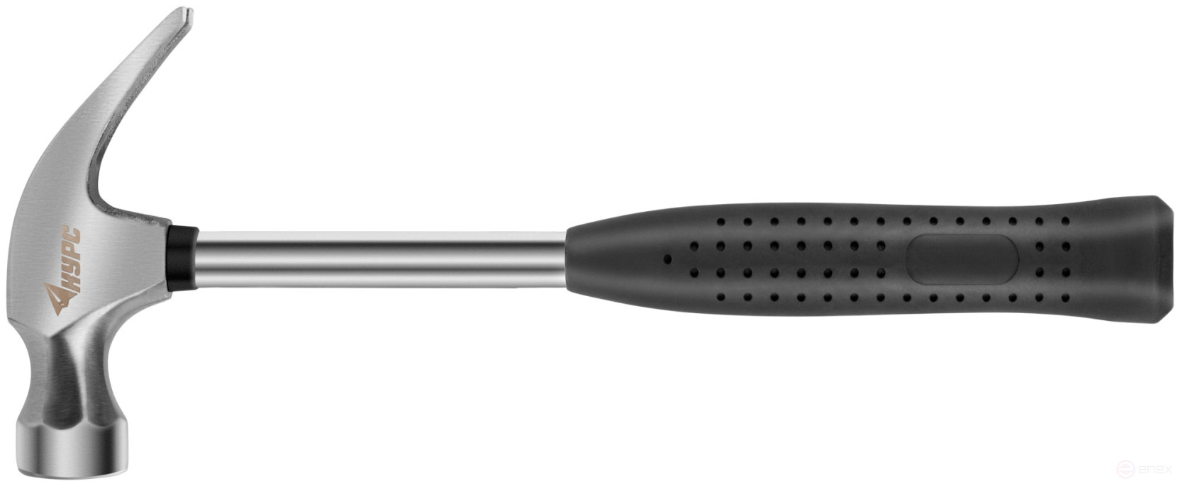 Молоток-гвоздодер, металлическая ручка, резиновая рукоятка 27 мм, 340 гр.