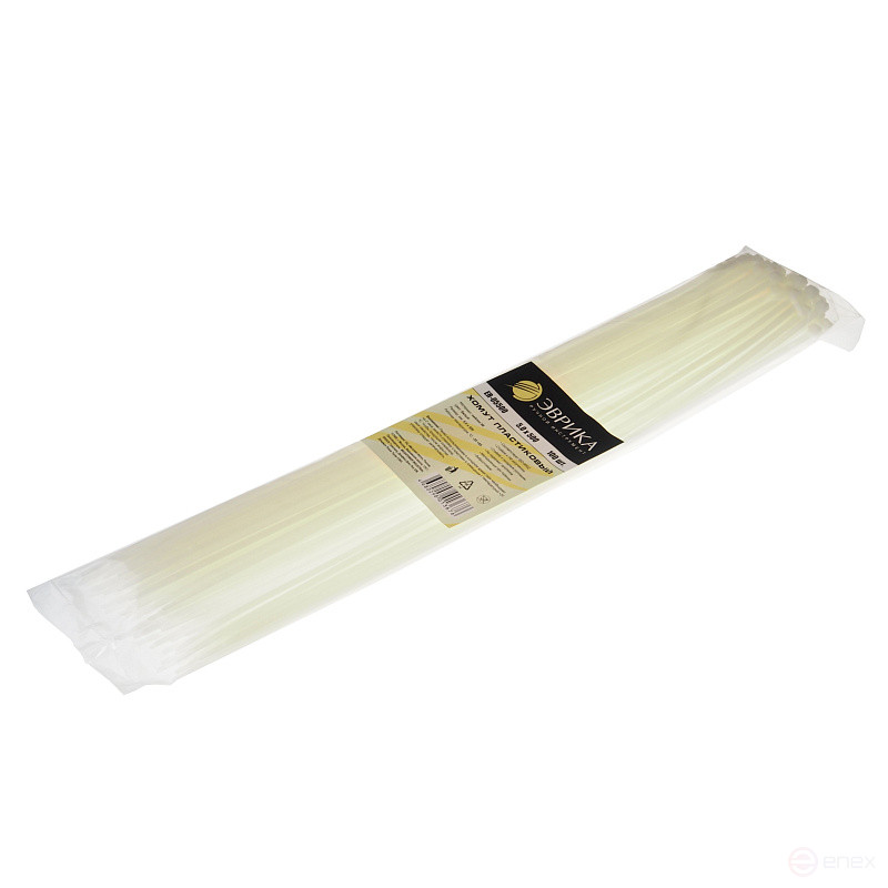 Хомут пластиковый ER-05500 белый 5.0x500мм универсальный (100шт) ЭВРИКА /1/150