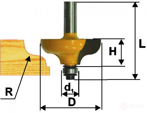 Фреза кром калевочная ф38,1х16мм R6,4мм хв 8мм, арт. 9257