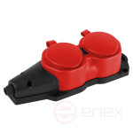 ERA KX-2e-RED-IP44 rubber pad with grounding 2 sockets 16A IP44 red
