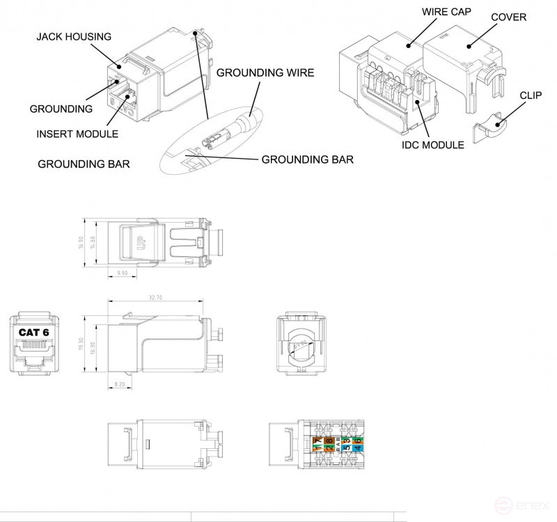 KJNE-8P8C-C6-90-SH-F-WH Keystone Jack Insert RJ-45(8P8C), Category 6, shielded, 110 IDC, sealing with NE-TOOL, white