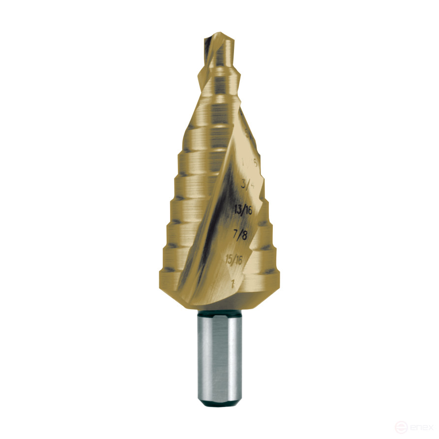 Сверло ступенчатое HSS дюймовое CBN шлифованное со спиралевидной канавкой и подточкой острия Ø 5/16 - 1 TiN
