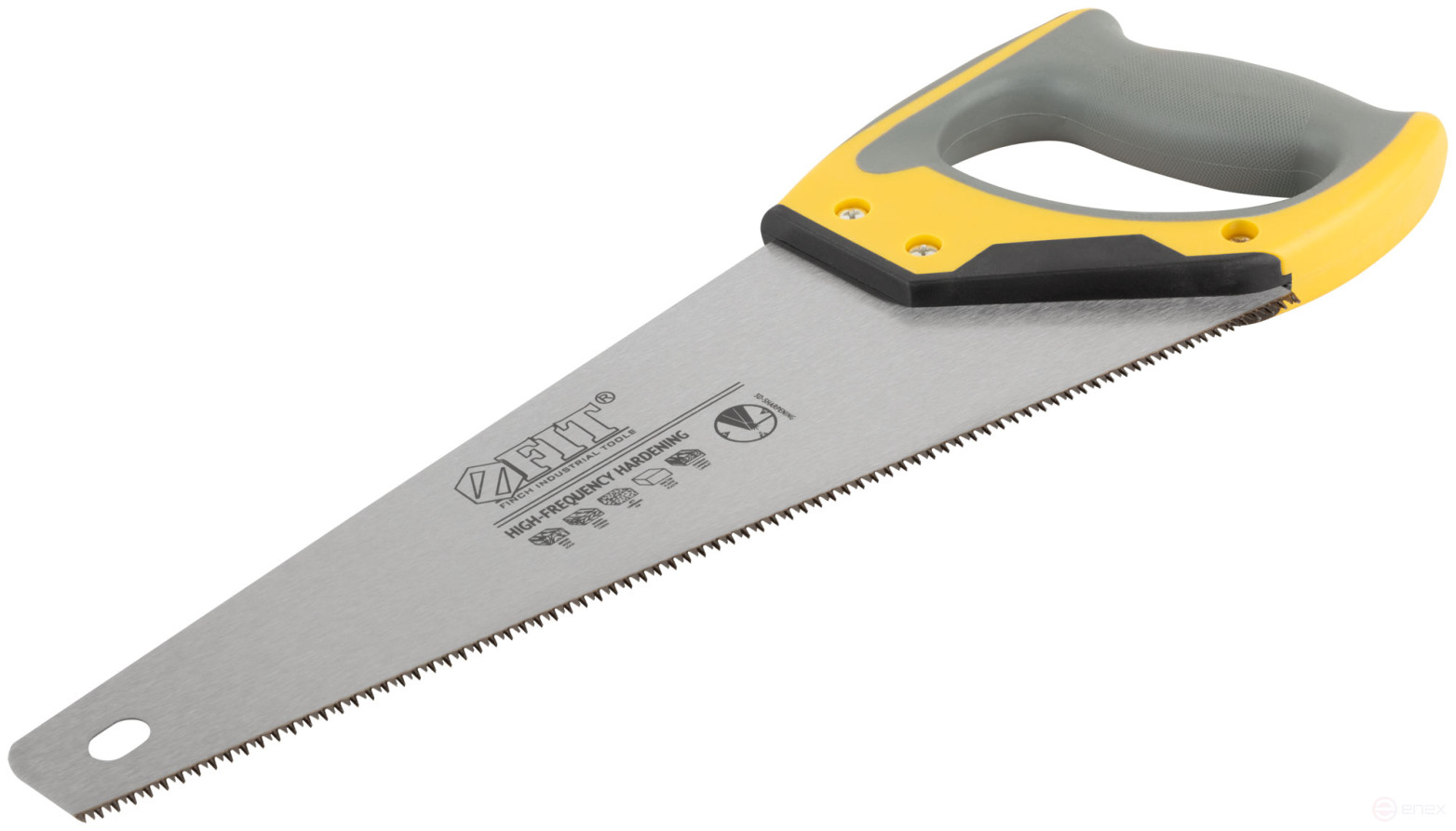 Hacksaw on wood, small red-hot tooth 12 TRI, 3D sharpening, 3K layer.Rubberized handle, 350 mm Pro