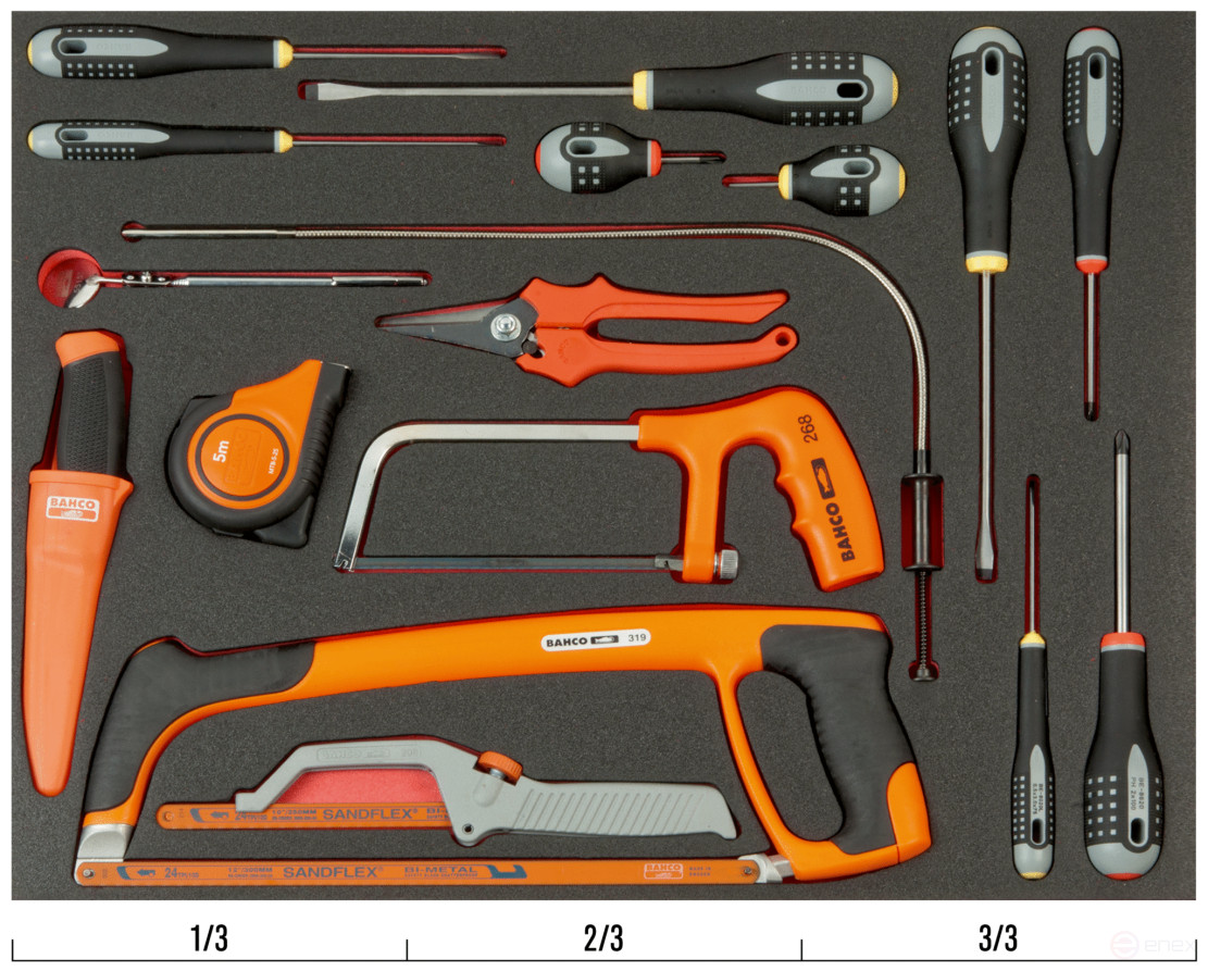 Fit&Go Screwdriver set + cutting tool + measuring tool in a bed, 17 items