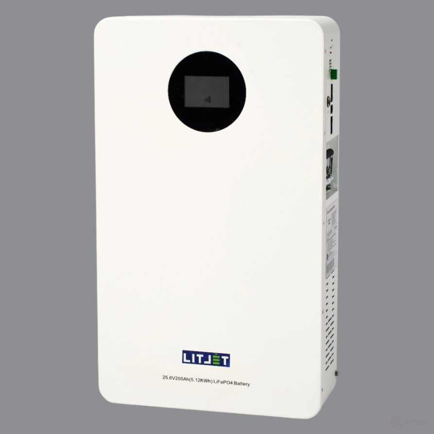 Литиевый аккумулятор тяговый ЛИТДЖЕТ GREEN LiFePO4 25,6V 200Ah 5KWh CAN/RS485, настенный с дисплеем