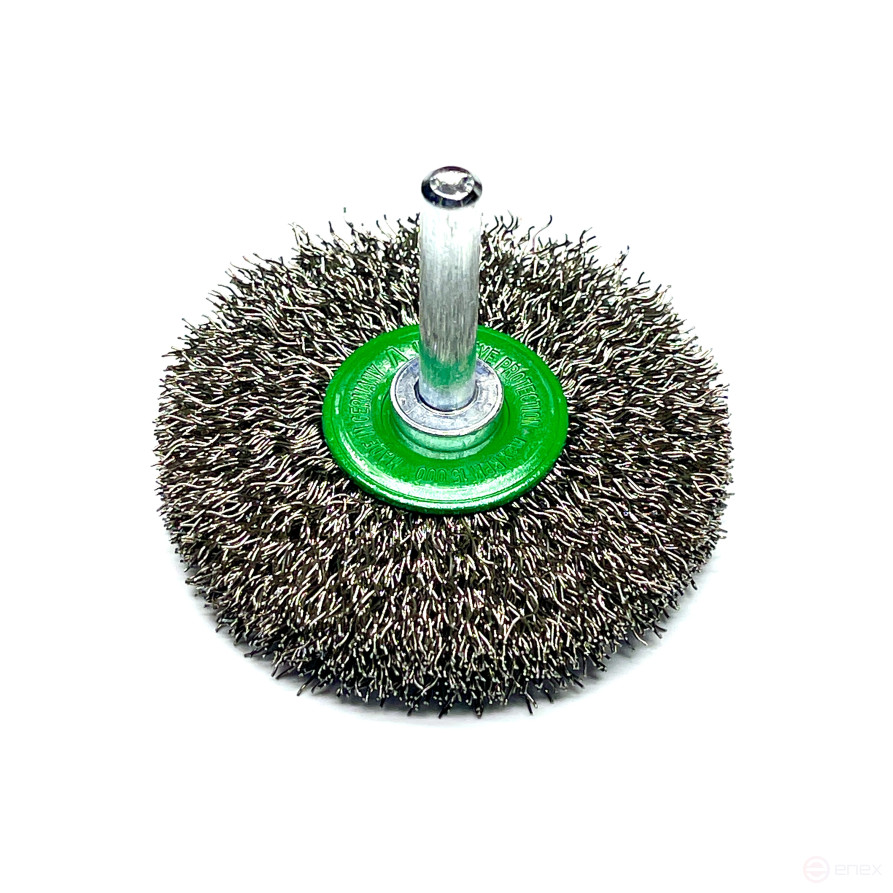 Cylindrical corrugated brush, D70*13 mm, shank 6 mm, stainless corrugated wire ROF 0.20 mm