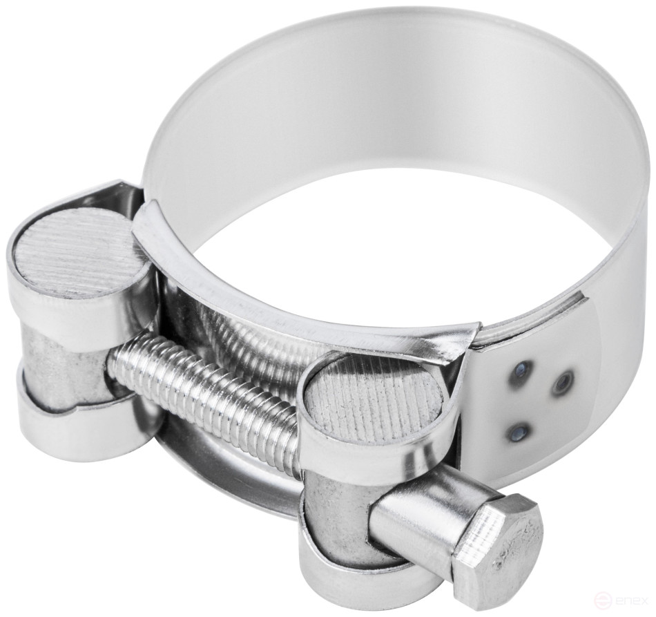 The clamp is a crimping power hinge, stainless steel.steel 40-43 mm