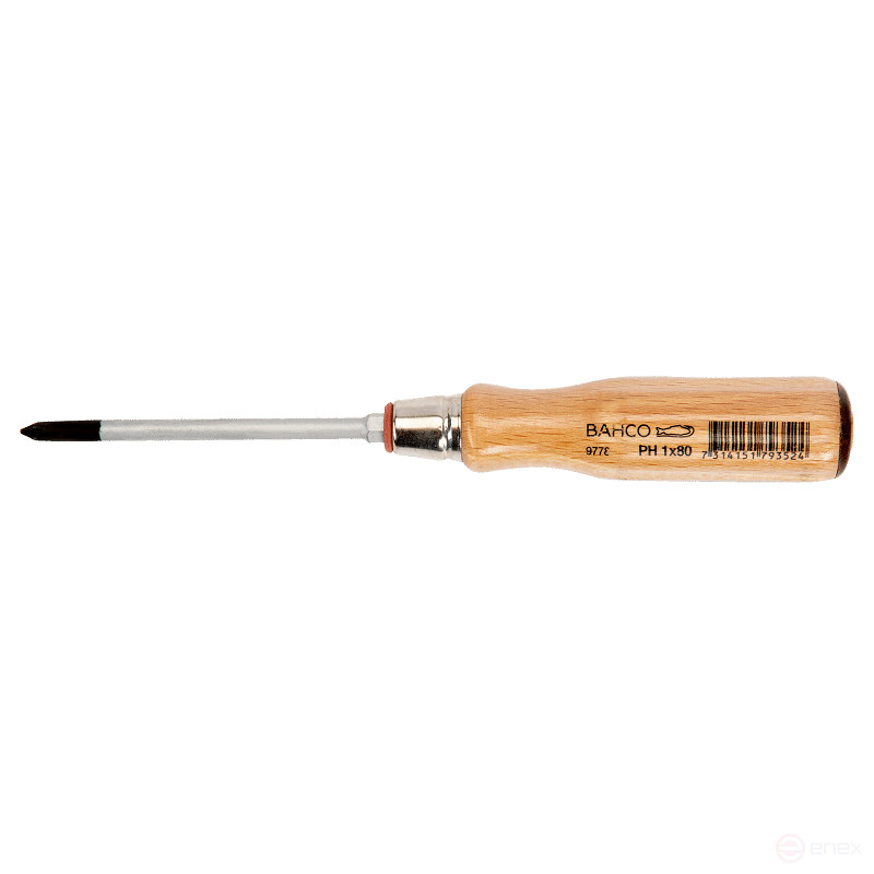 Screwdriver for Pozidriv PZ 1x80 mm screws, with wooden handle