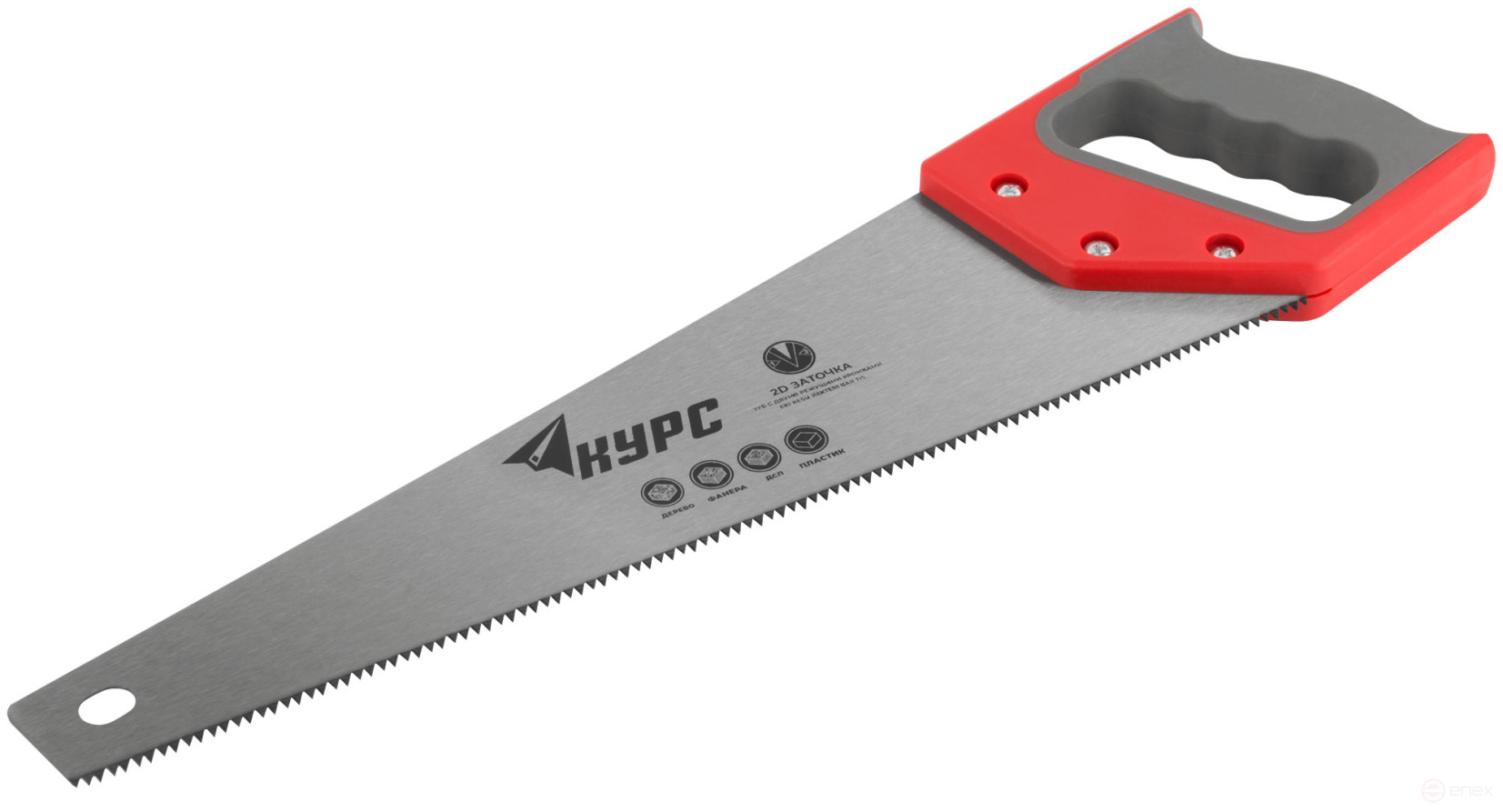 Wood hacksaw, 7 TRI medium tempered tooth, 2D sharpening, plastic rubberized handle 400 mm