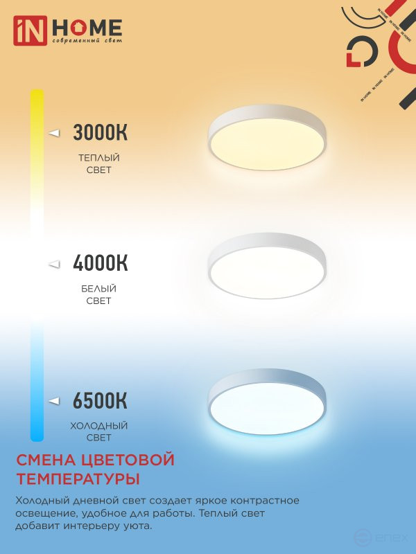 Светильник светодиодный SCANDY SIMPLE-125RCW 125Вт 230В 3000-6500K 10000Лм 400x50мм с пультом ДУ белый IN HOME