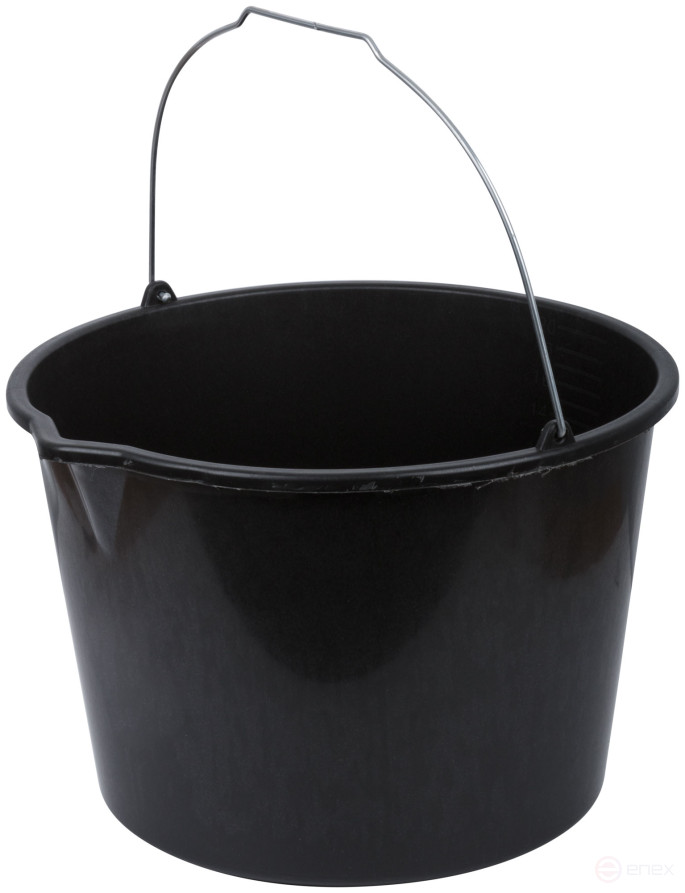 Plastic construction bucket for mixing mortar with a 20 l spout