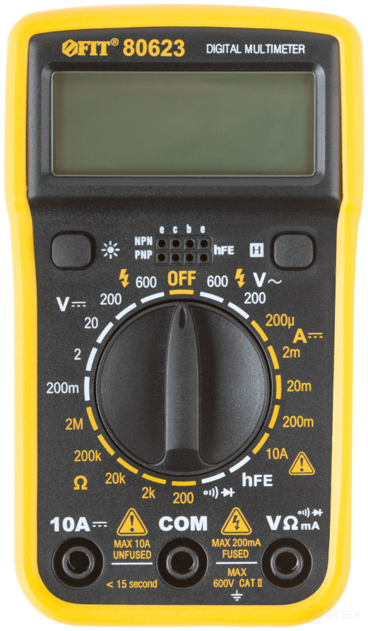 Мультиметр 0,1 мВ-600 В; 0,1 В-600 В; 1 мкА-10 А; 0,1 Ом-2 МОм; коробка