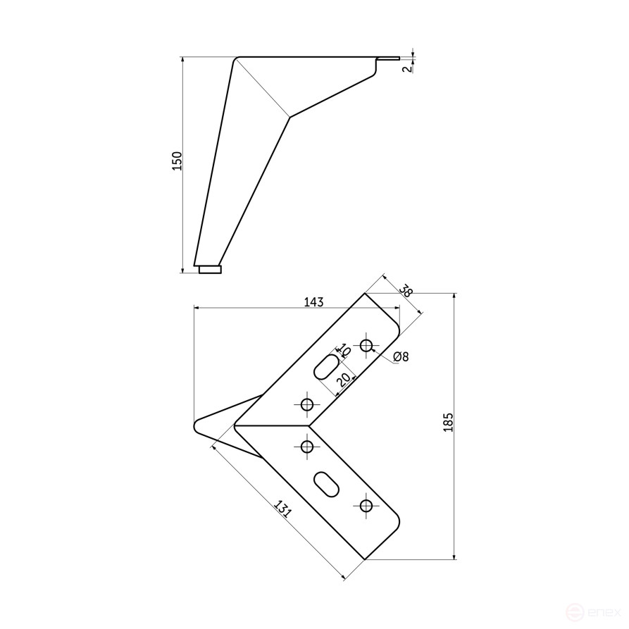 Опора меб. мет. HELLY h150 угловая черный AKS