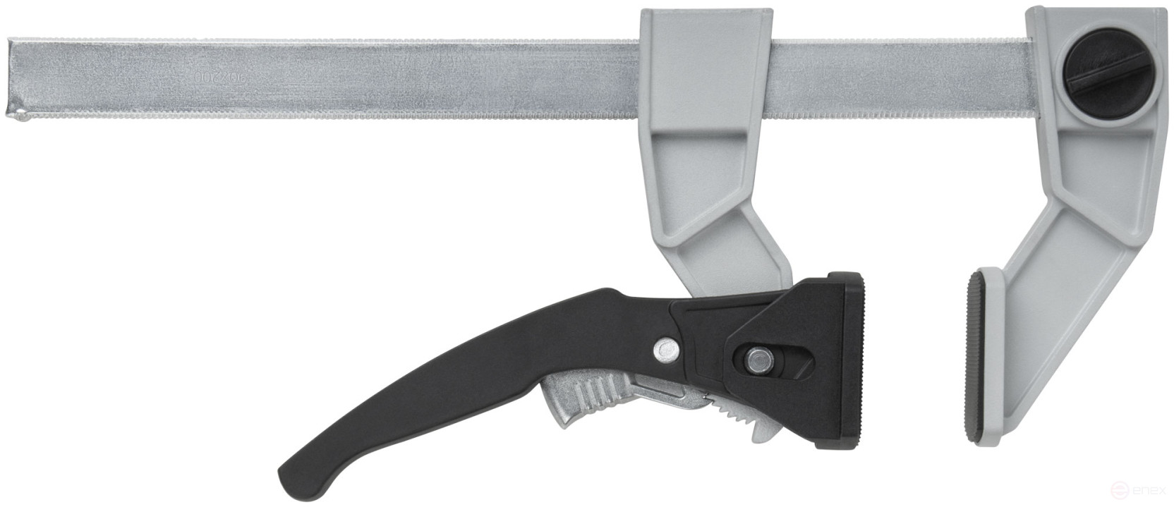 Струбцина рычажная быстрозажимная, усилие сжатия 200 кг, рычажный храповый механизм, металлический корпус, Профи, 90 х 200 мм