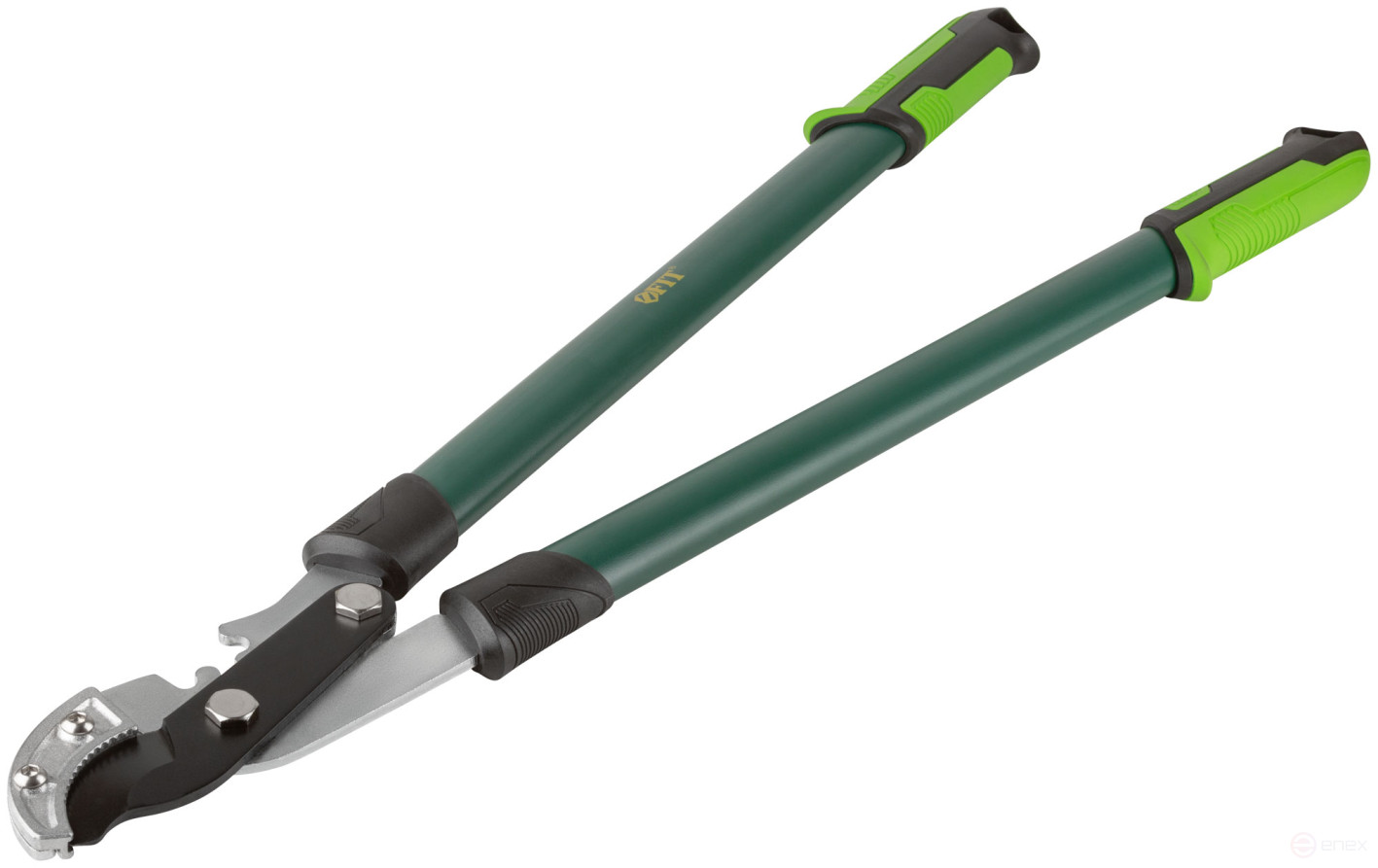 A knot cutter, Teflon. coating, anvil, gear. transmission, steel handles with rubberized. handles 755 mm