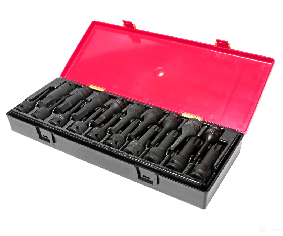 Set of TORX, HEX 1/2" percussion heads (in case) 19pcs JTC/1