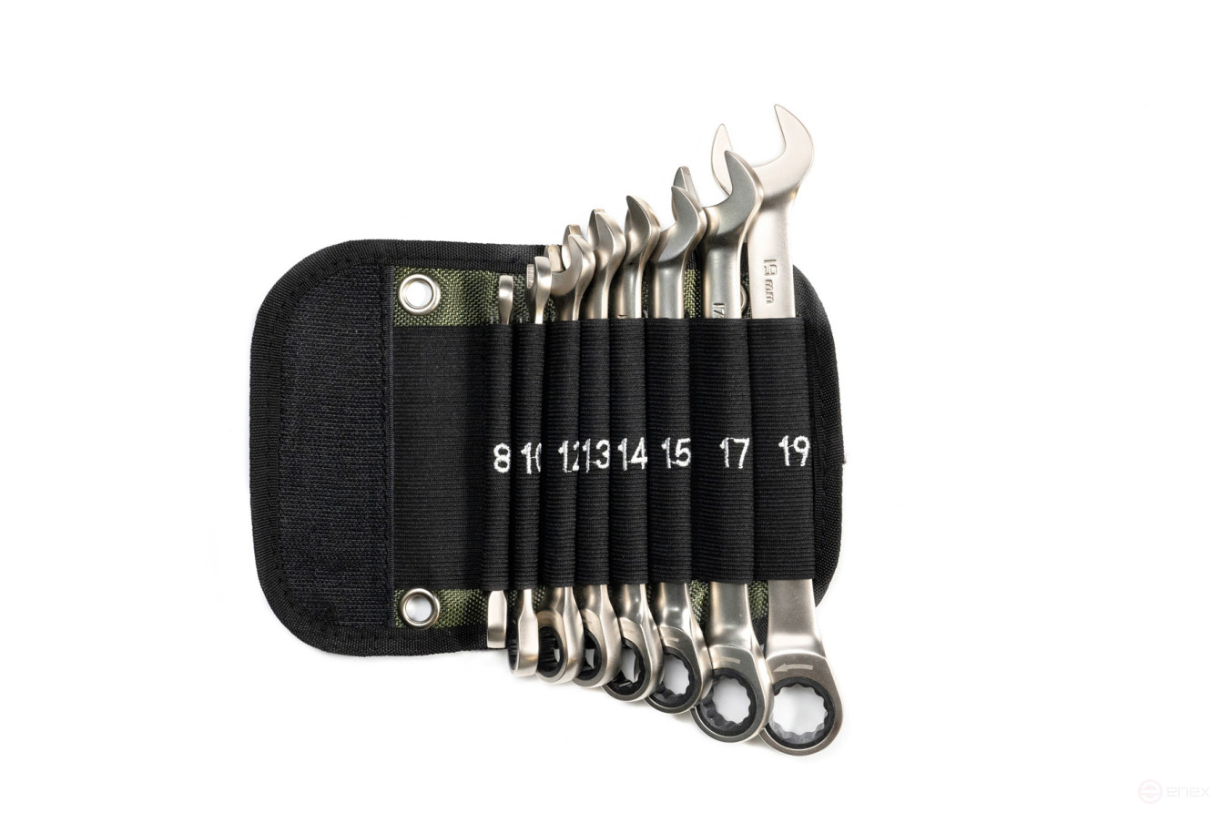 Набор ключей трещоточных комбинированных 8 шт, (8, 10, 12, 13, 14, 15, 17, 19 мм), в фирменной сумке