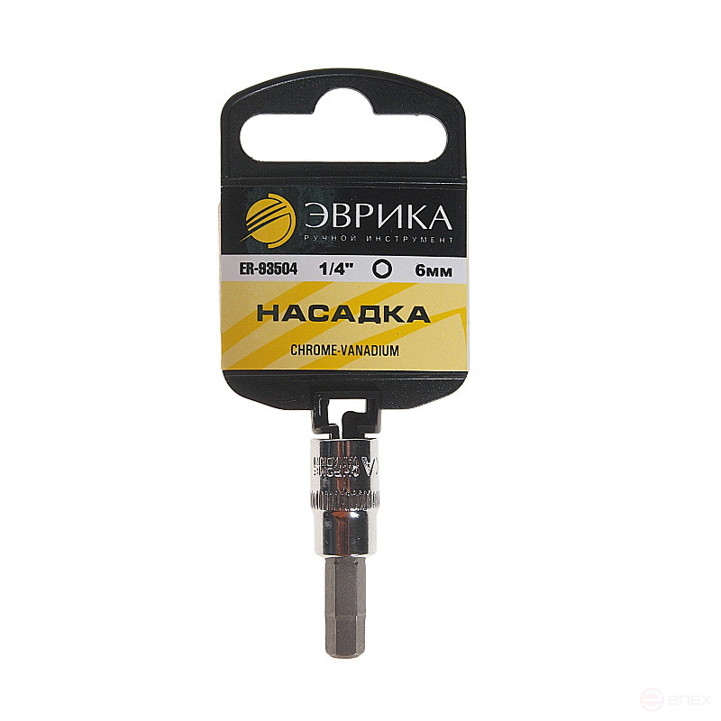 Насадка ER-93504H 1/4" DR 6-гранная 6мм (с держателем) ЭВРИКА 1/240