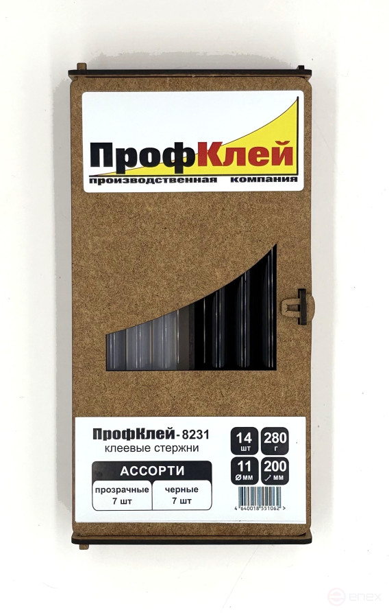 Glue rods ProfKley-8231 assorted (transparent - black), 11x200 mm, 14 pcs, 280 g