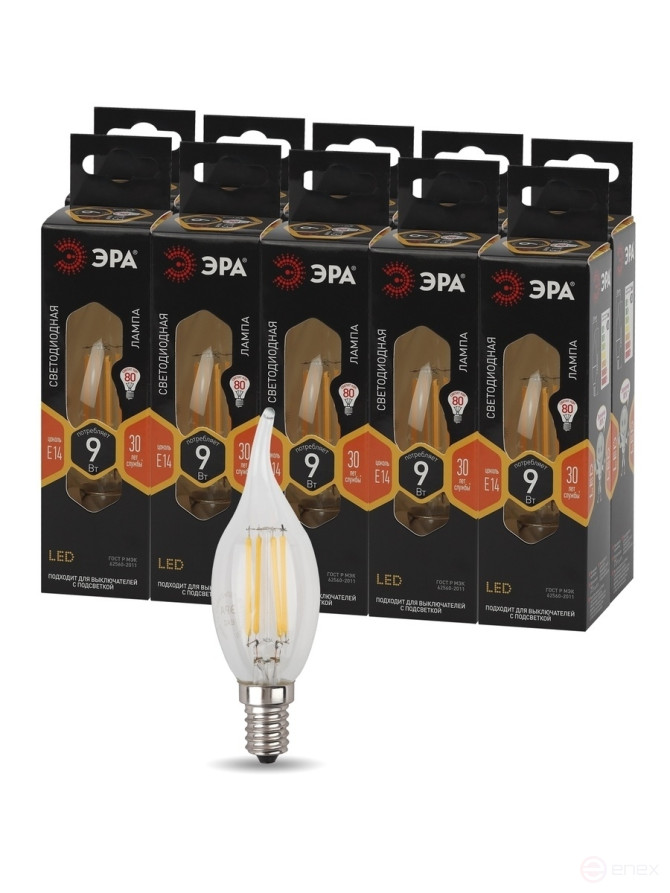 LED ERA Lamp F-LED BXS-9W-827-E14 9W Filament Candle in the wind Warm White light E14