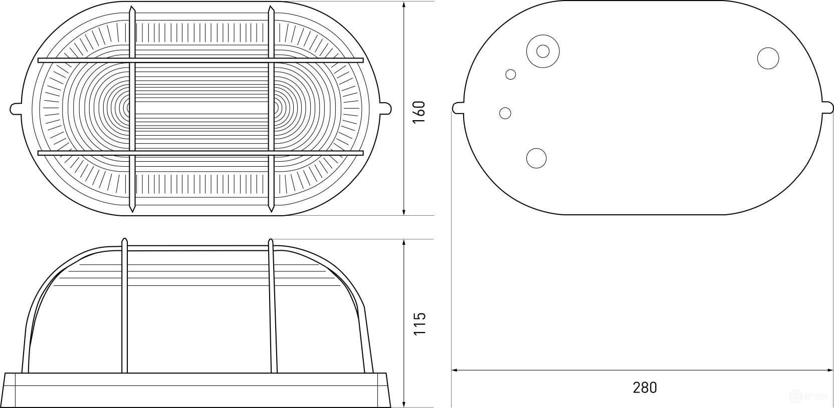 Светильник ЭРА НБП 04-100-002 Акватермо алюминий/стекло решетка IP54 E27 max 100Вт 280х160 овал черный