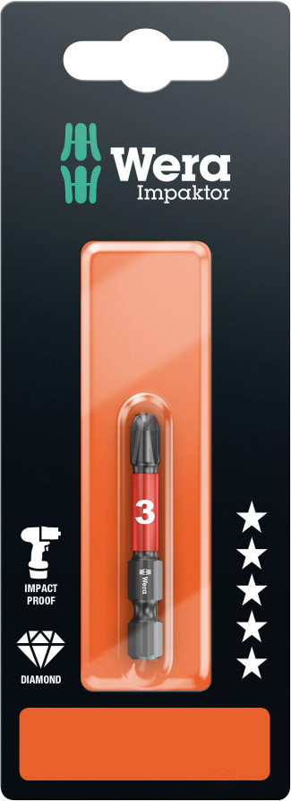 851/4 IMP DC Impaktor PH SB бита ударная, алмазное покрытие, хвостовик шестигранный 1/4" E 6.3, PH 3 x 50 мм, с держателем-еврослот для подвеса