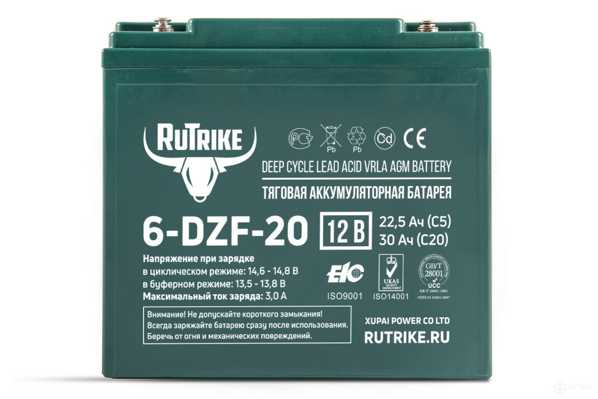 Тяговый аккумулятор RuTrike 6-DZF-20 (12V20A/H C2)
